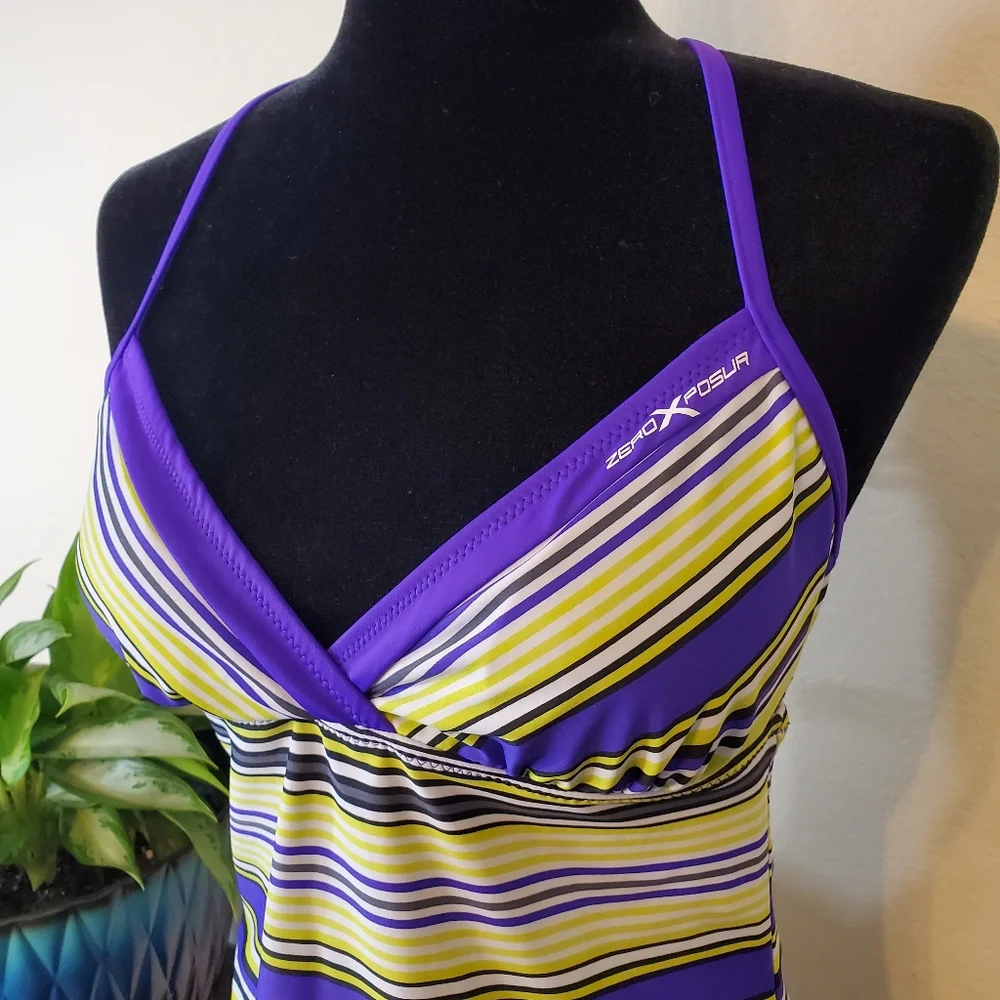 ZeroXposur Bathing Suit Top, Purple Green Black, Size 10 - Picture 2 of 11